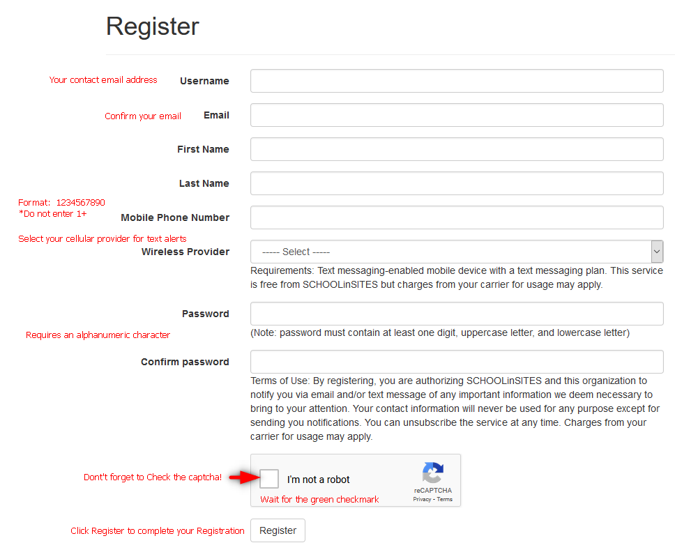 Registration Form example