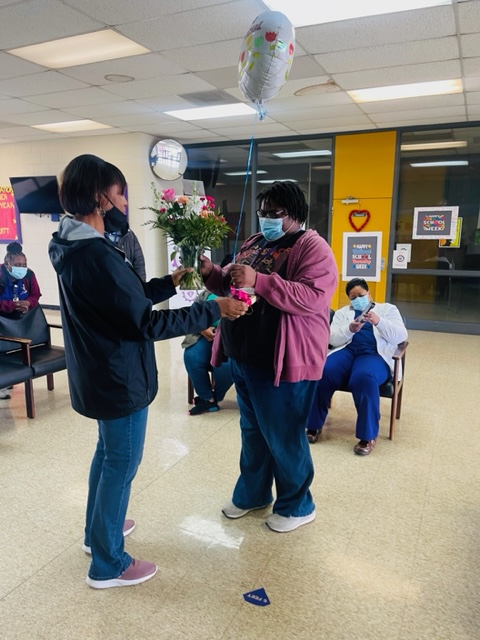 Dr. Jernigan presenting Tamara Jackson with her gift for Counselor's Week