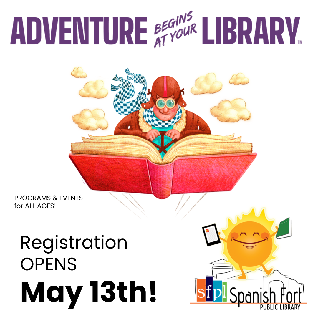 Registration opens May 13, 2024 for the 2024 SFPL ADVENTURE BEGINS AT YOUR LIBRARY summer library program!