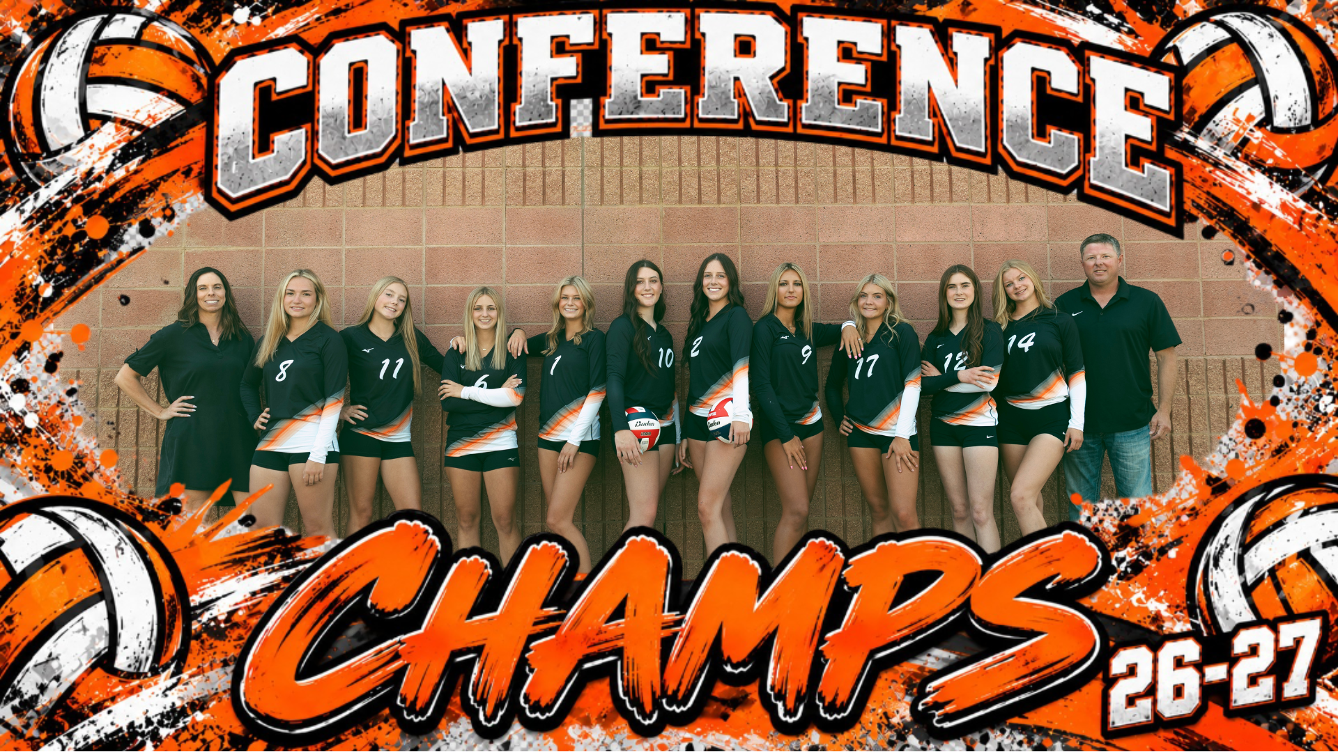 Volleyball background with team photo Conference Champs 26-27