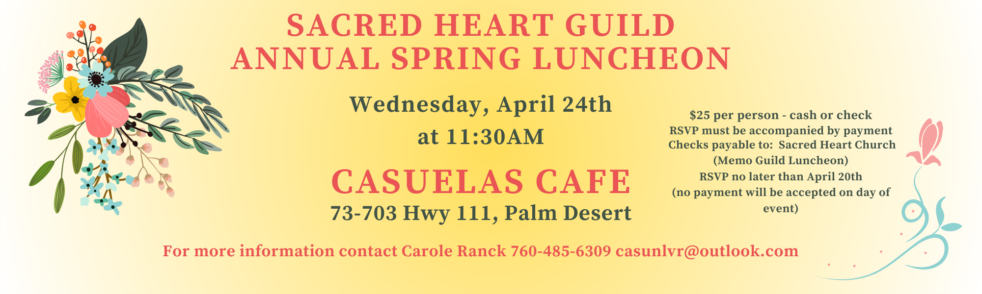Ladie's Guild Luncheon Wed April 24 11:30AM