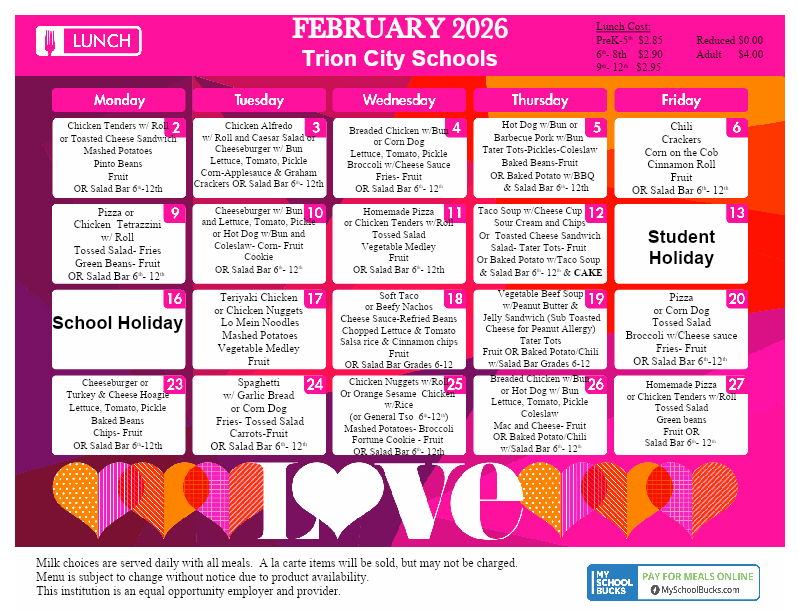 TCS LUNCH MENU: CLICK TO ACCESS READABLE TEXT