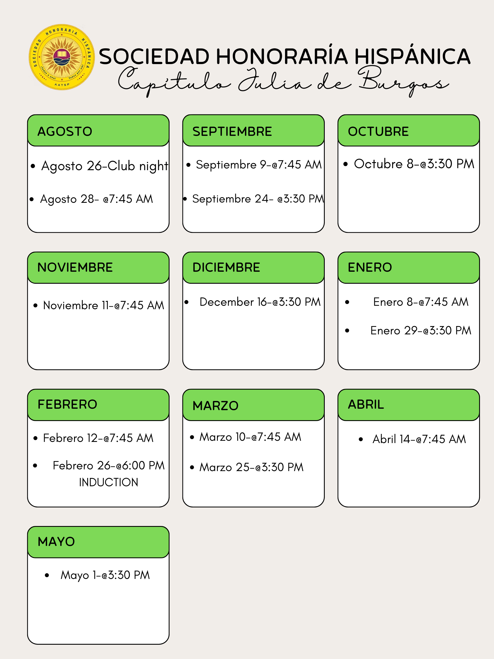 Spanish Honor Society meeting dates Spanish Honor Society meeting dates