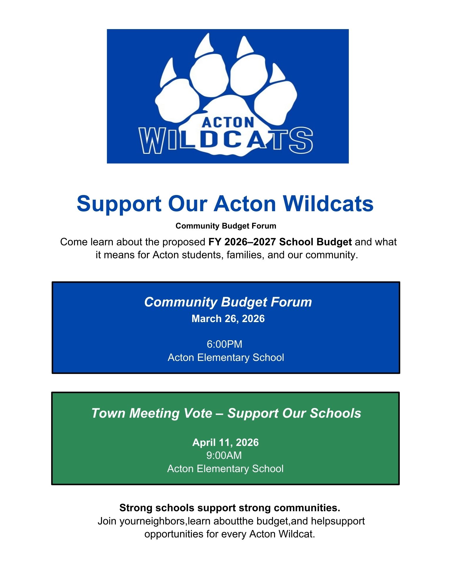 Support Our Acton Wildcats