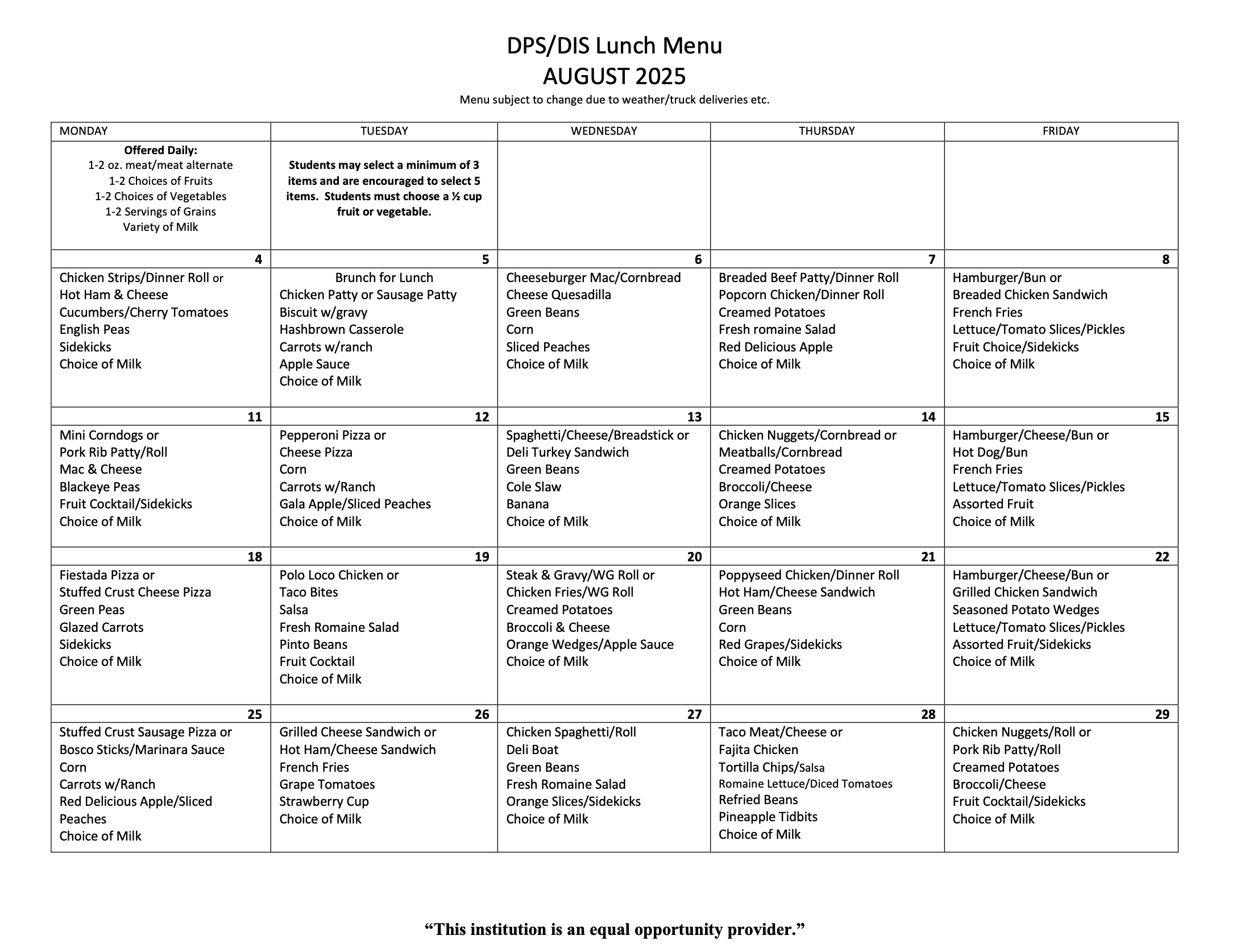 Lunch Menu