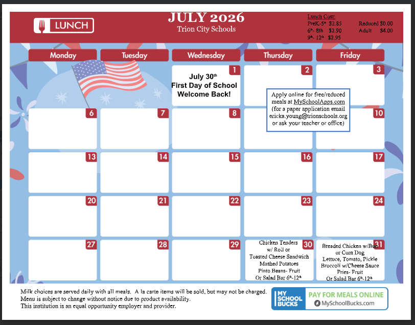 TCS LUNCH MENU: CLICK TO ACCESS READABLE TEXT
