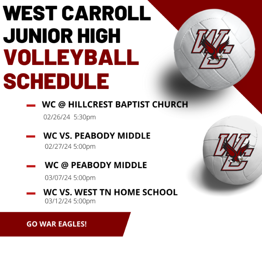 West Carroll JR High Volleyball Schedule starting feb 26