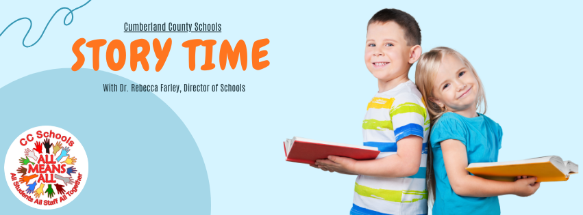 Story Time image with Dr. Rebecca Farley - picture of 2 kids reading a book