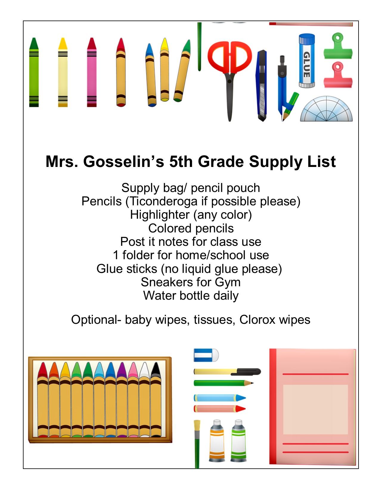 5th Grade Classroom Supply List 