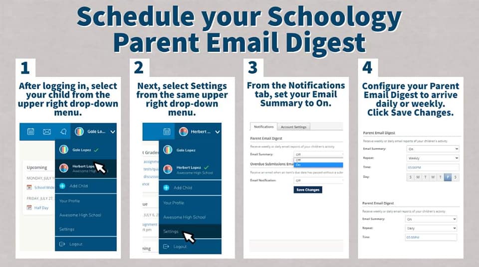 Schedule Parent Email Digest for Schoology