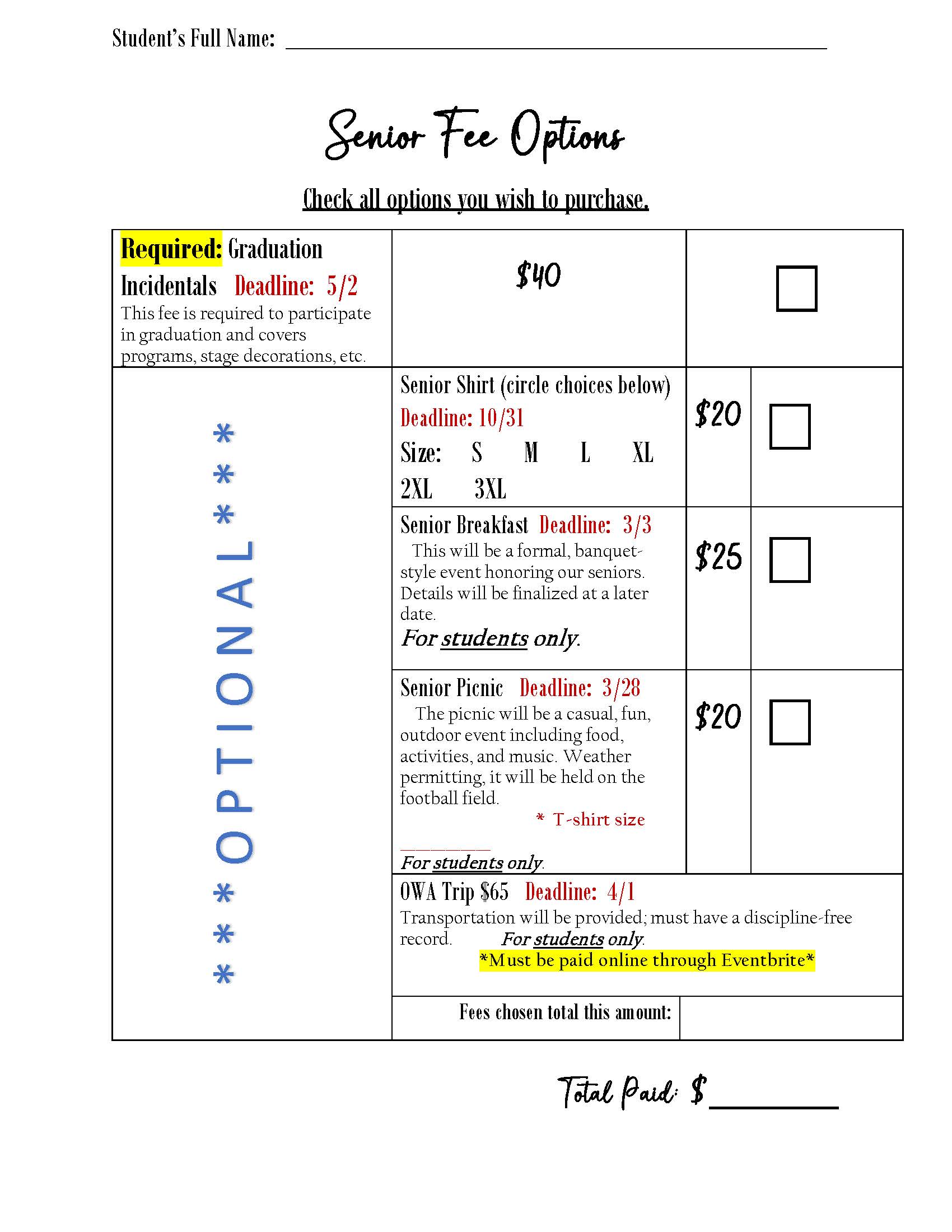 Fee Options