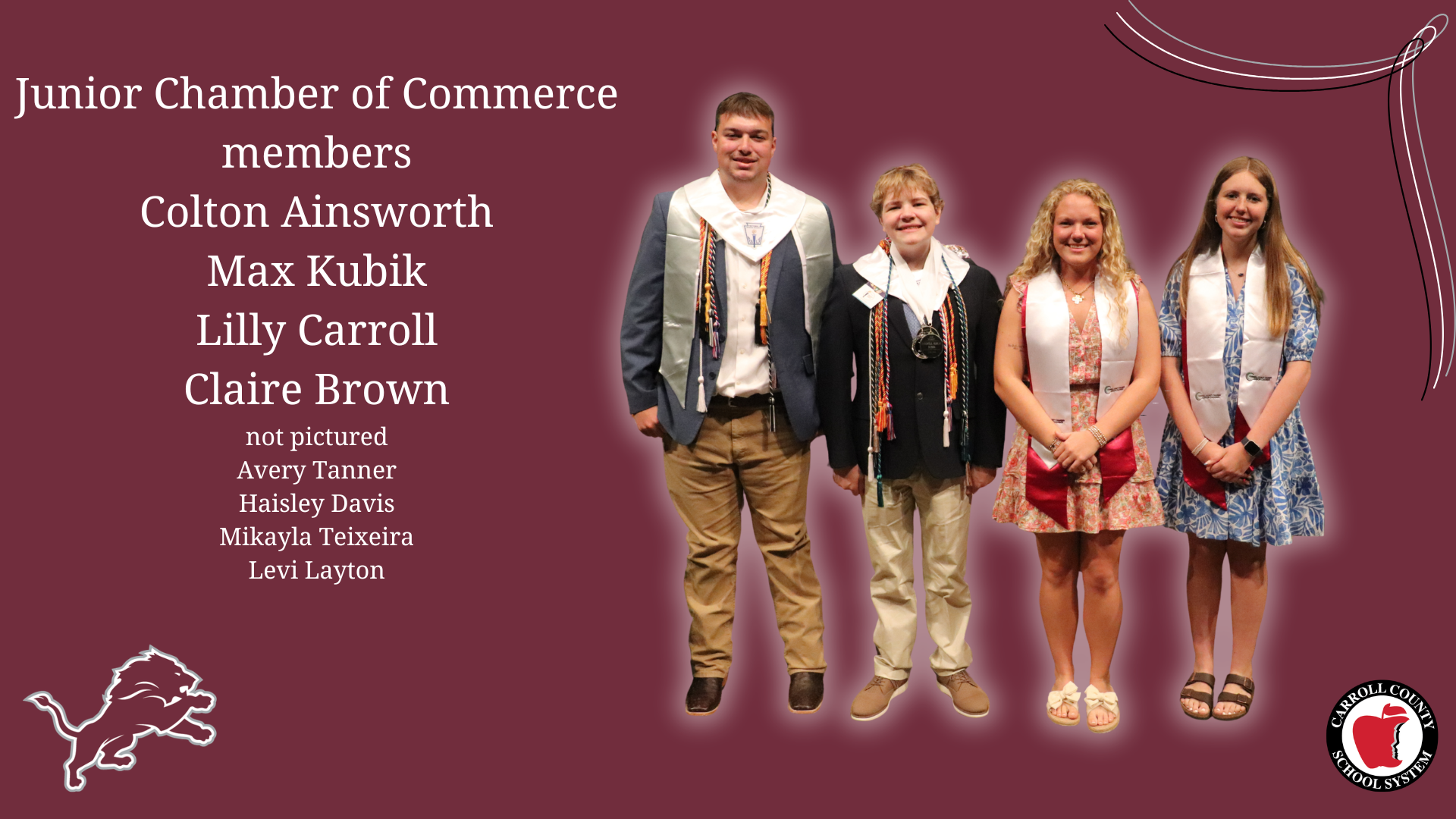 Junior Chamber of Commerce members Colton Ainsworth Max Kubik Lilly Carroll Claire Brown not pictured Avery Tanner Haisley Davis Mikayla Teixeira Levi Layton