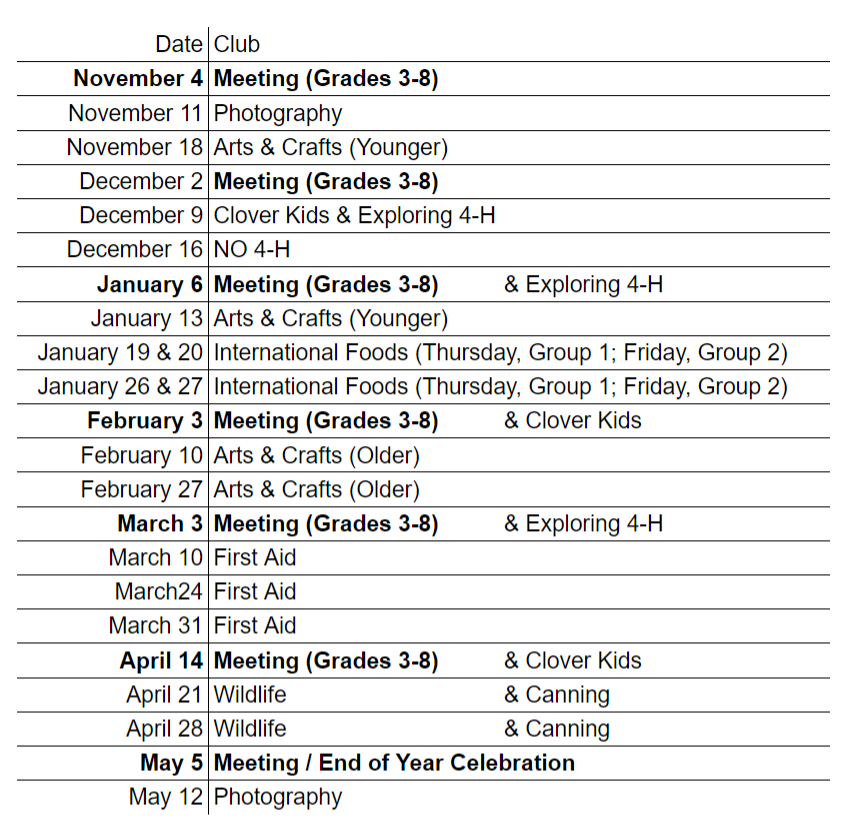 4-H Schedule
