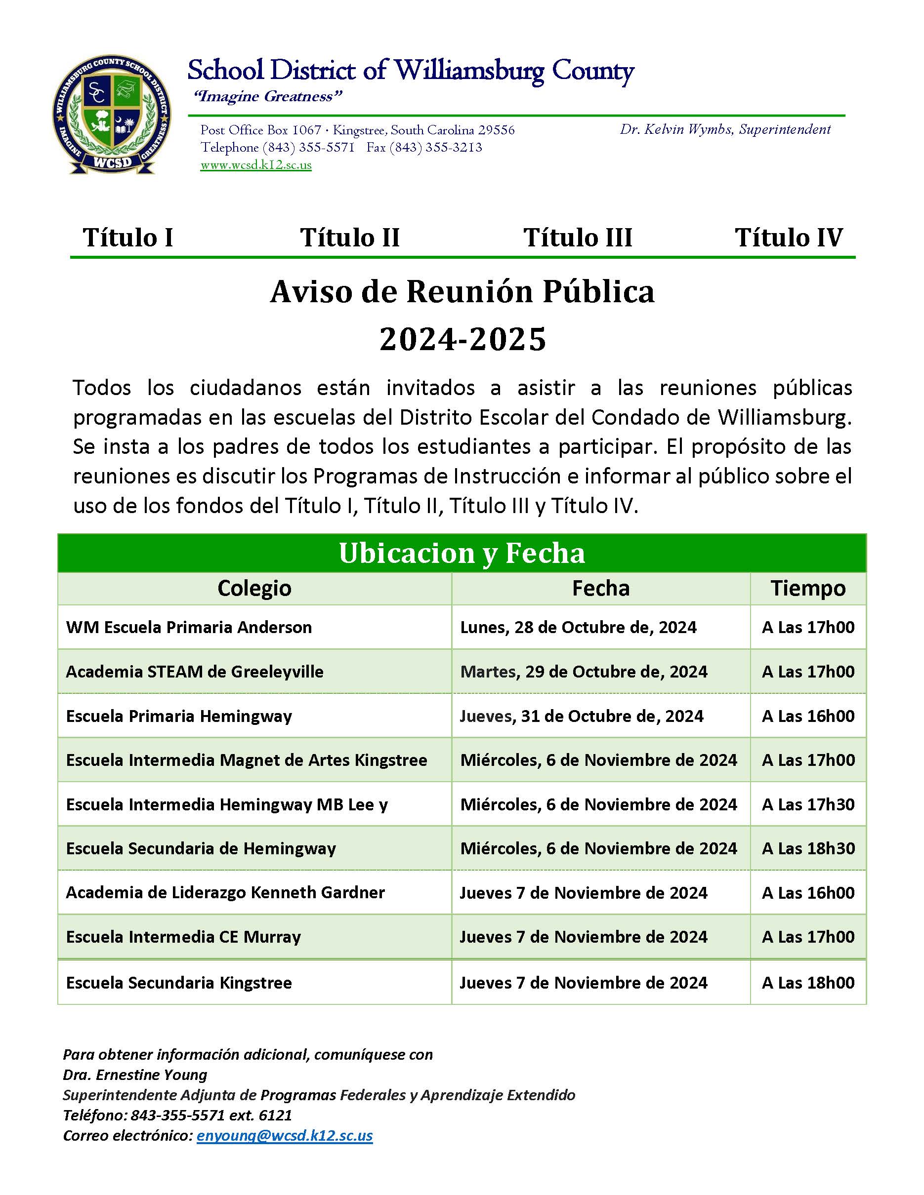 Title 1 Meeting Notice Spanish