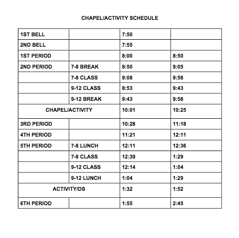 UPPER SCHOOL CHAPEL BELL SCHEDULE