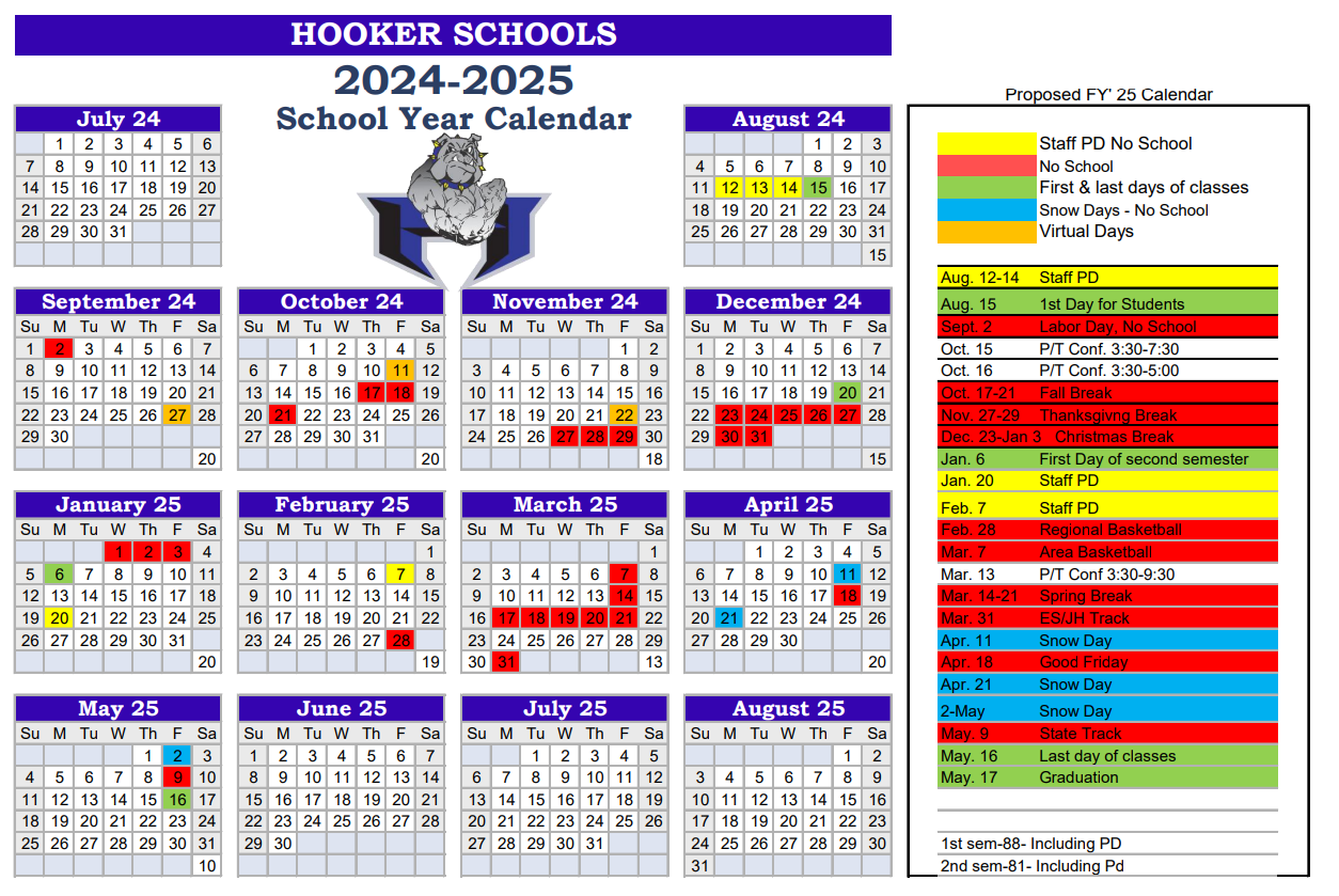 Yearly School Calendar