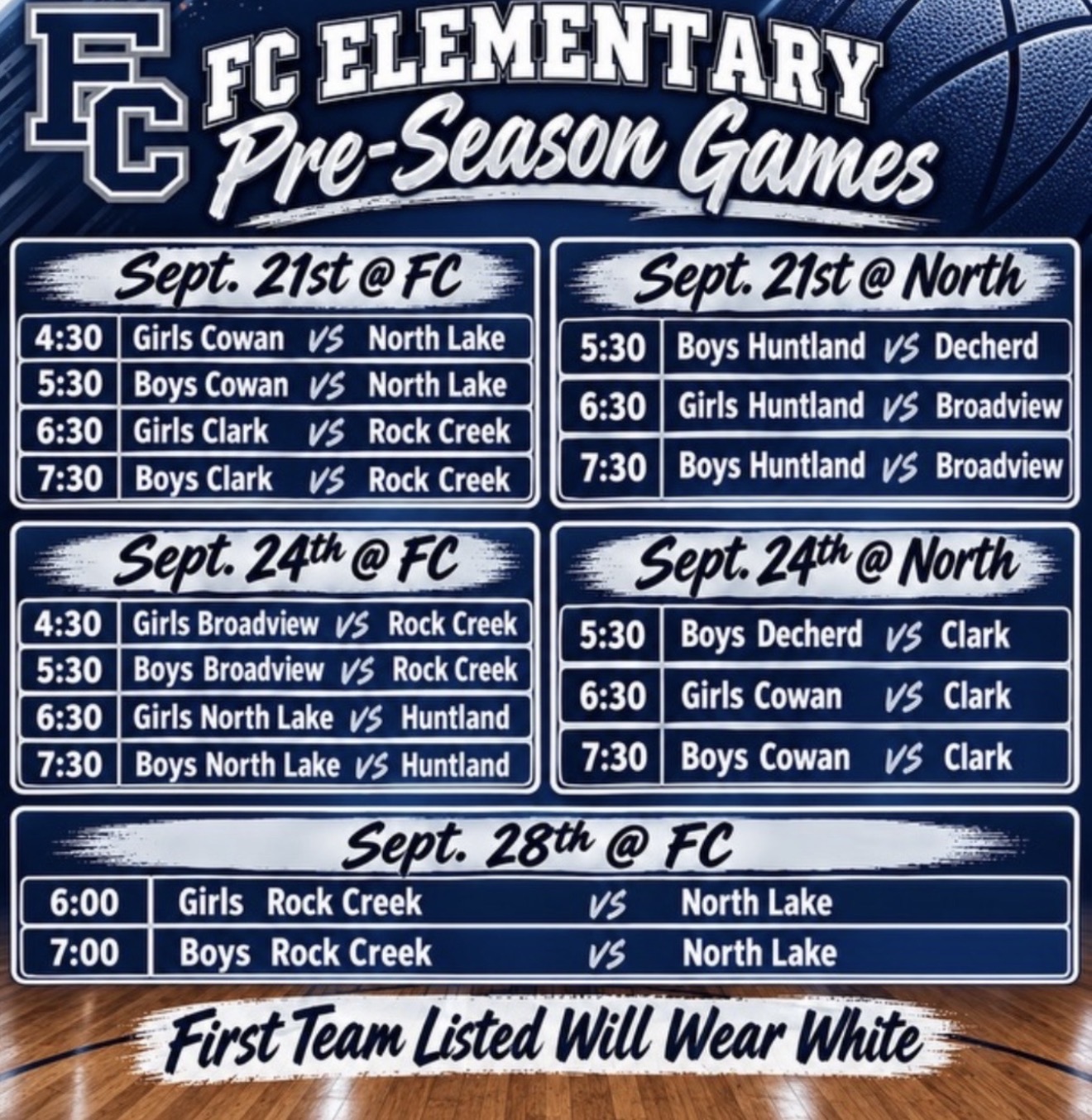 North Lake  Pre- Season Basketball Schedule 2026-2027