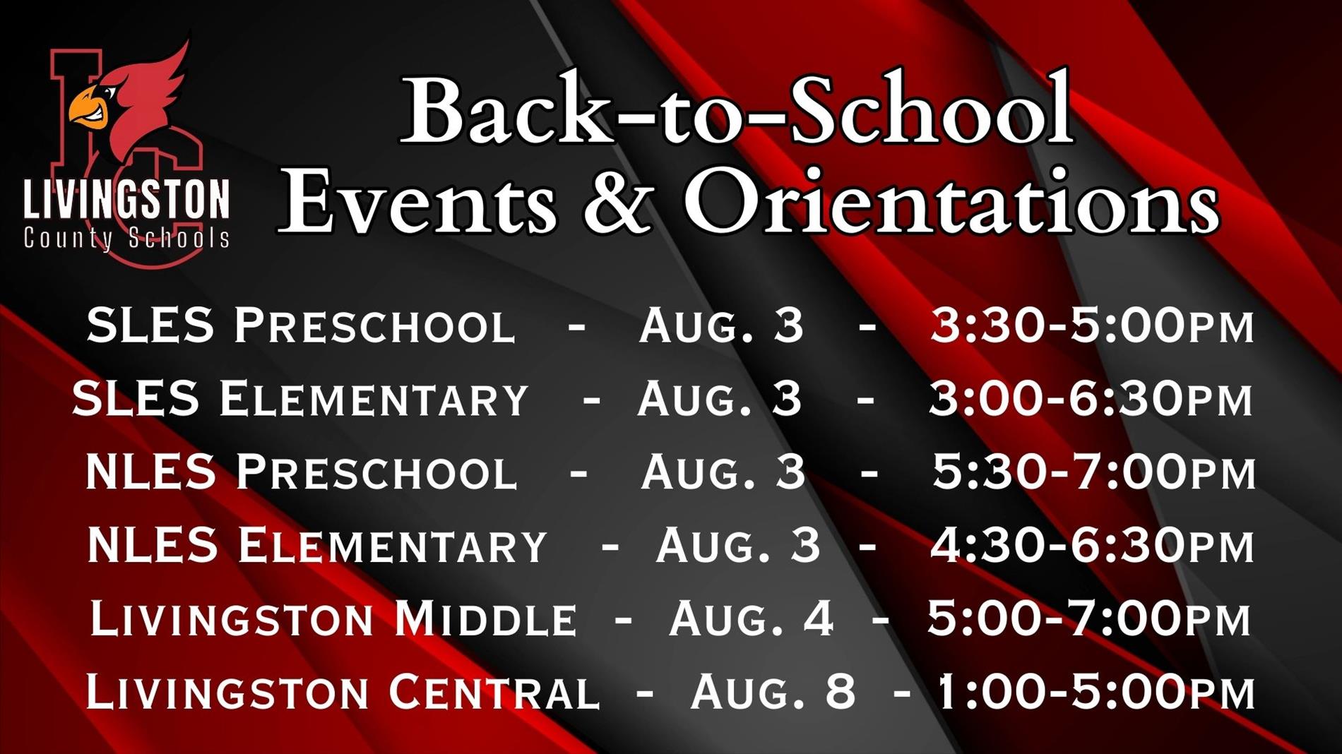 Back-to-School Events and Orientations