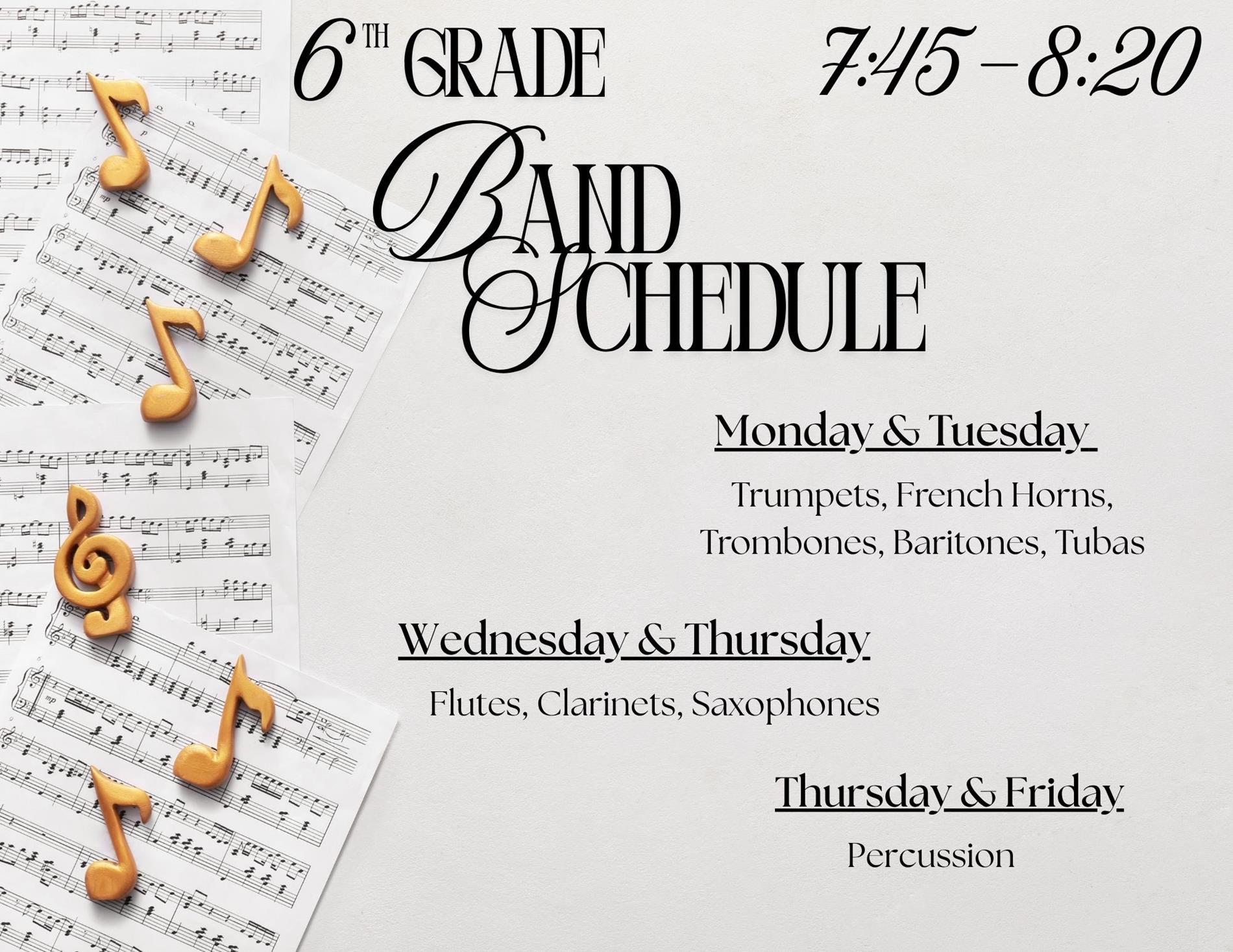 6th Grade Daily Band Schedule 6th Grade Daily Band Schedule