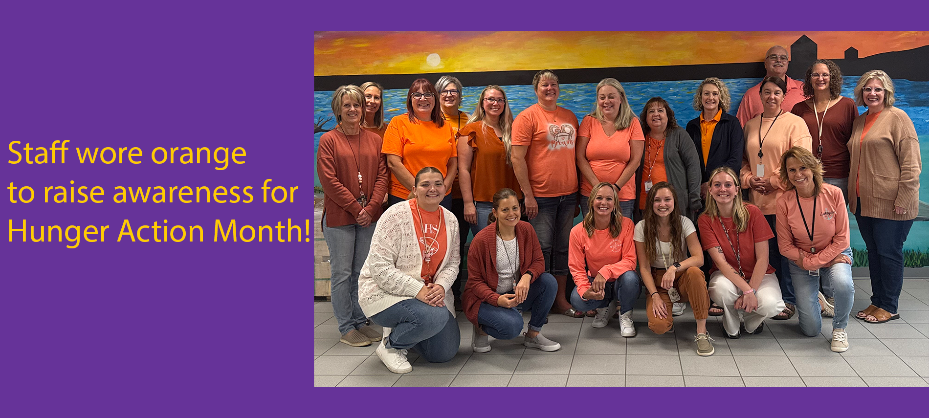 Staff wearing orange to support the fight against hunger