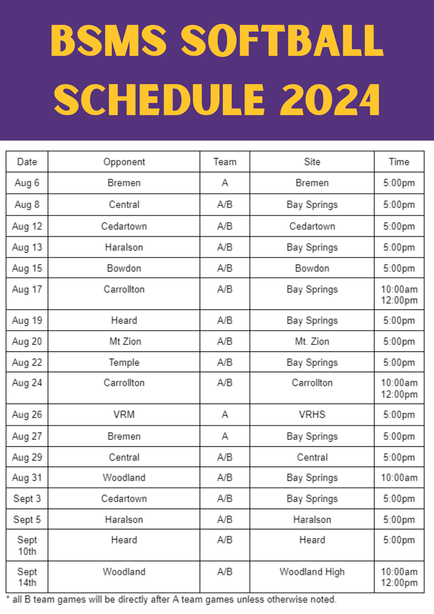 2024 softball schedule