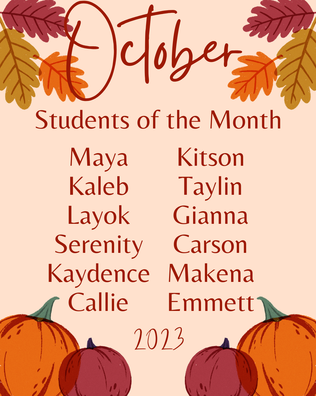 Oct Students of the Month