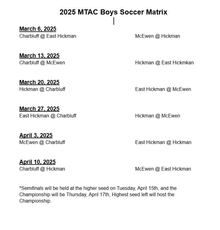 2025 Boys Soccer Schedule