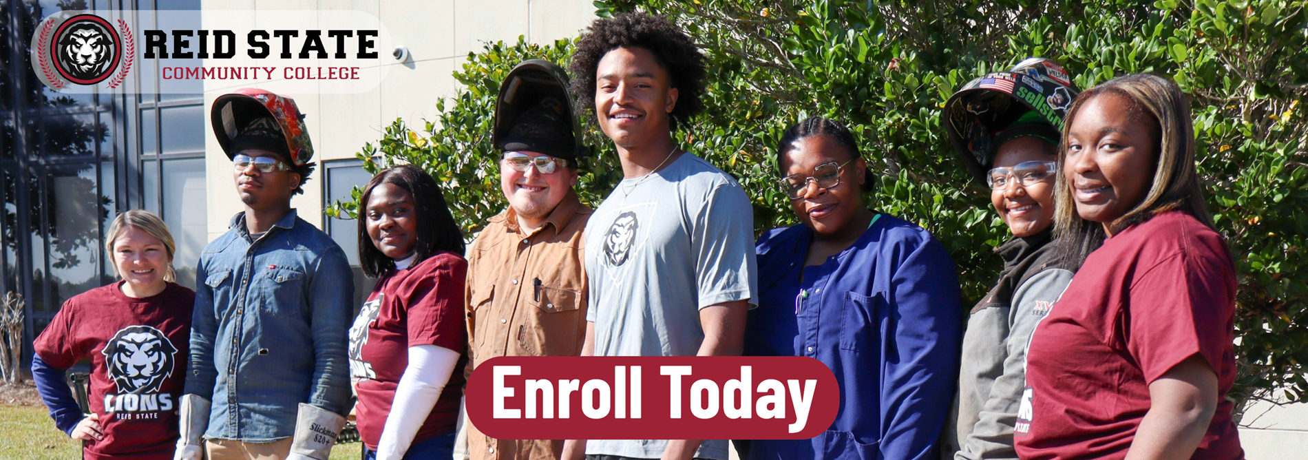 Students at college with logo on top left and apply today button 