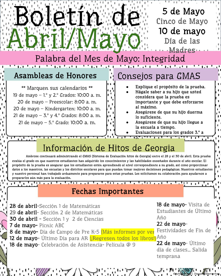 April & May Spanish Newsletter