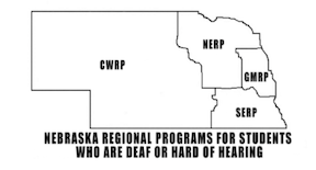 map of Nebraska divided into the four regional programs for students who are deaf or hard of hearing
