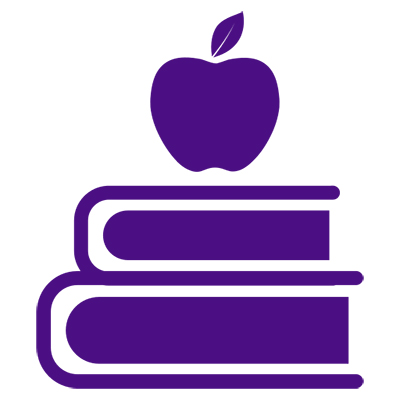 icon representing curricular fees with an apple on top of books