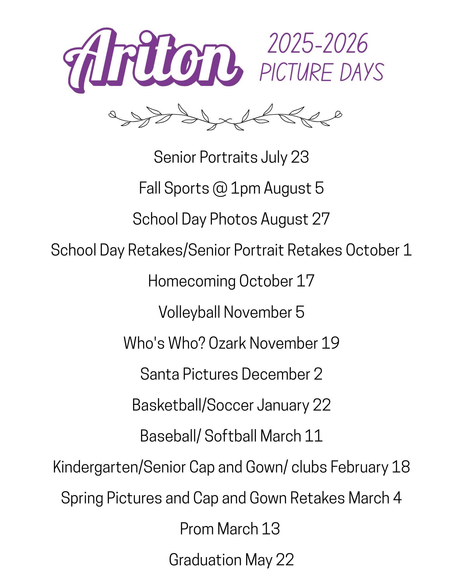 2025 2026 school picture days