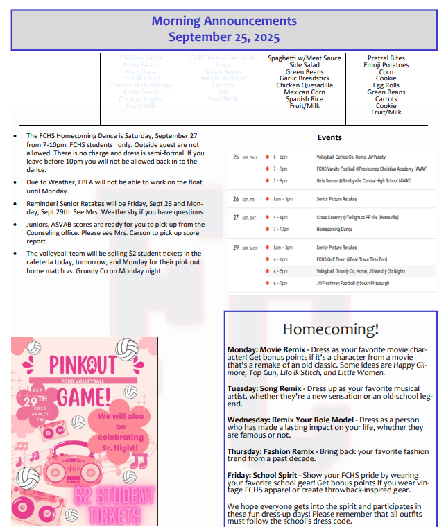 Announcement Sheet