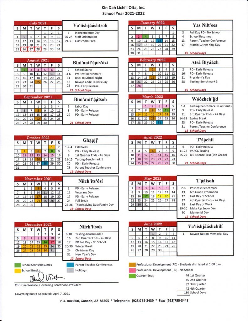 2021-2022 School Year Calendar