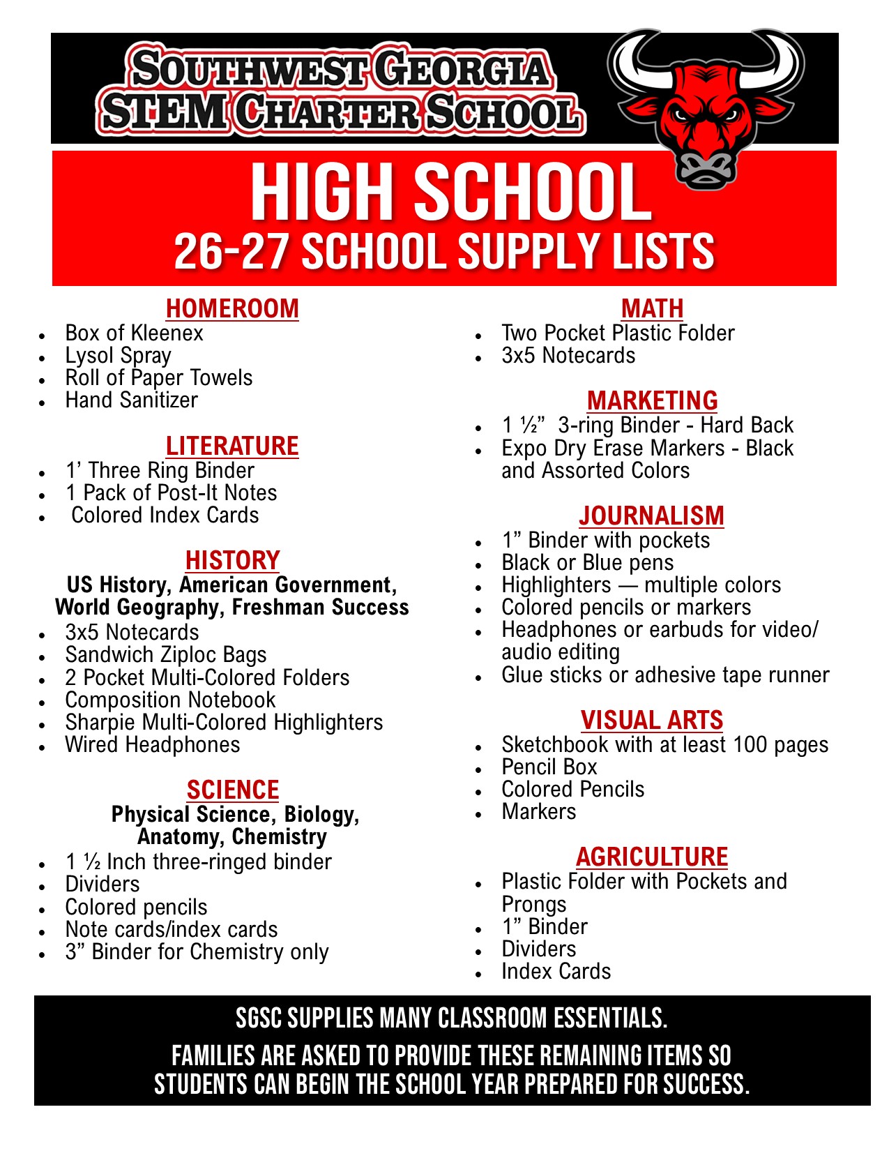 High School Supply List
