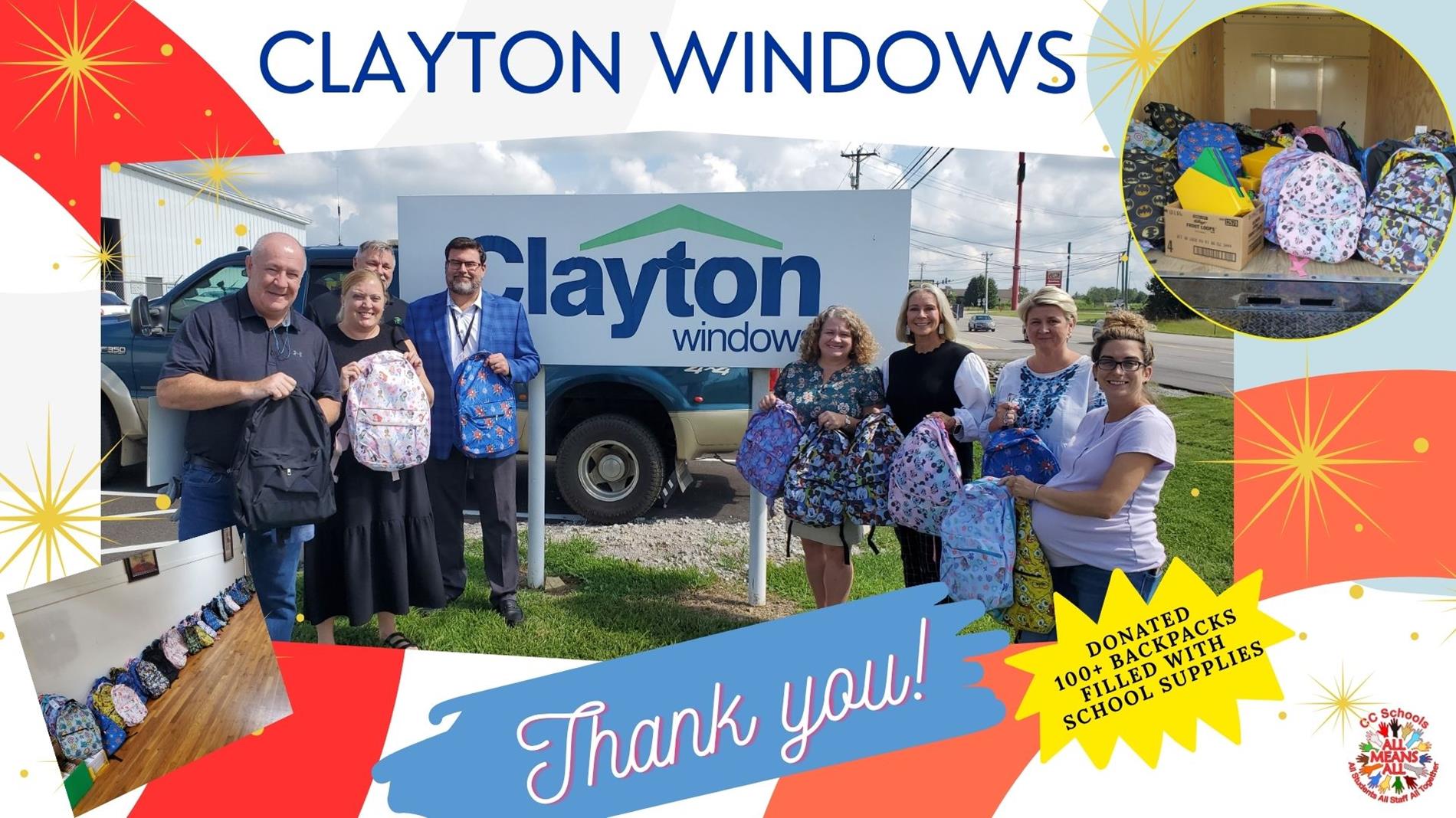 Clayton Windows donated 100 backpacks to Cumberland County Schools