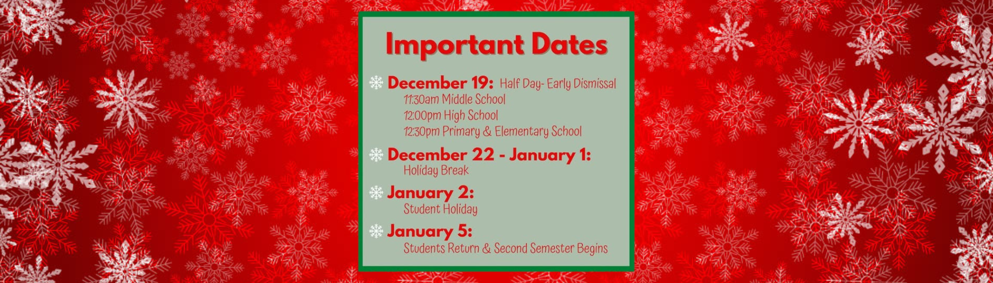 Important Dates for December and January