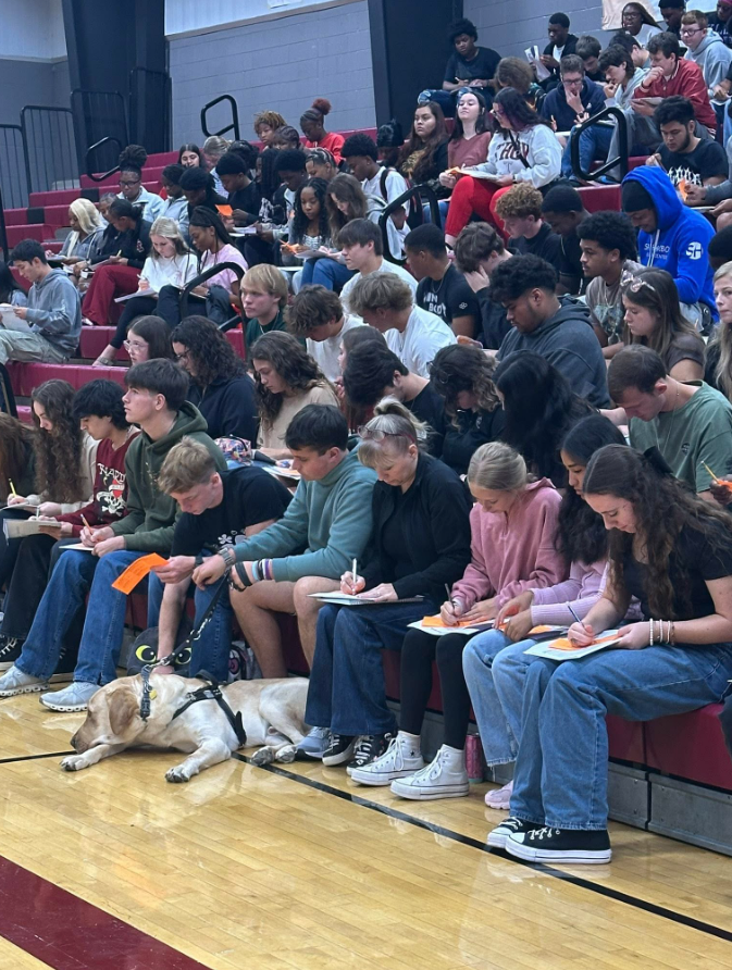 Seniors Listening tot he Josten's Representative to order their Senior Items