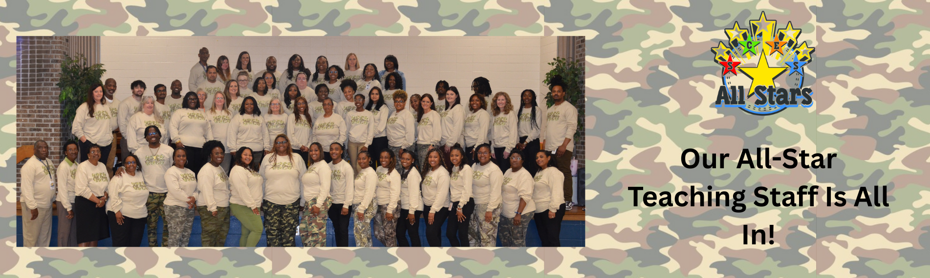2025-2026 Sumter County Elementary School Staff photo wearing camo shirts
