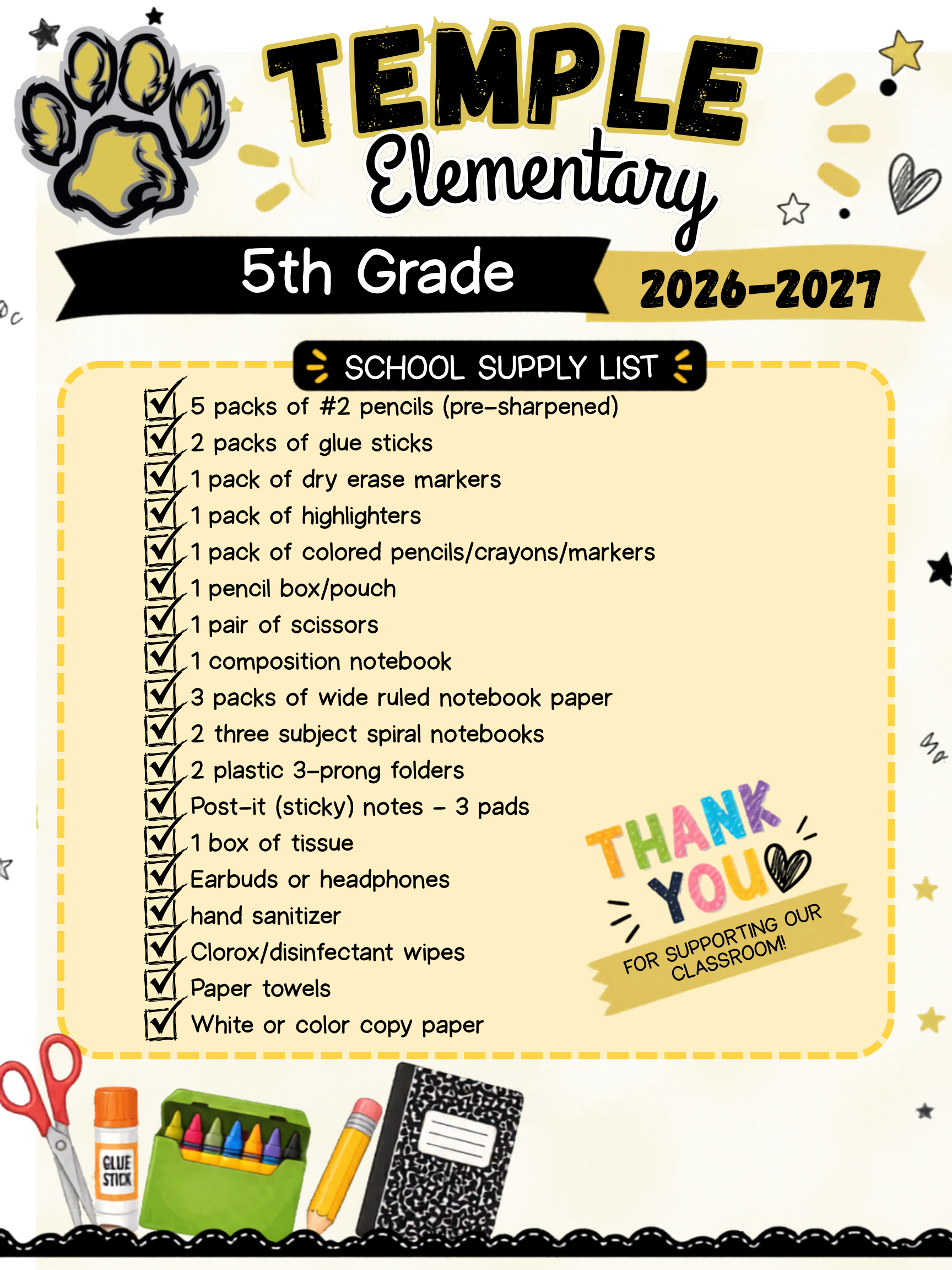 5th Grade Supply List 26-27 5th Grade Supply List 26-27