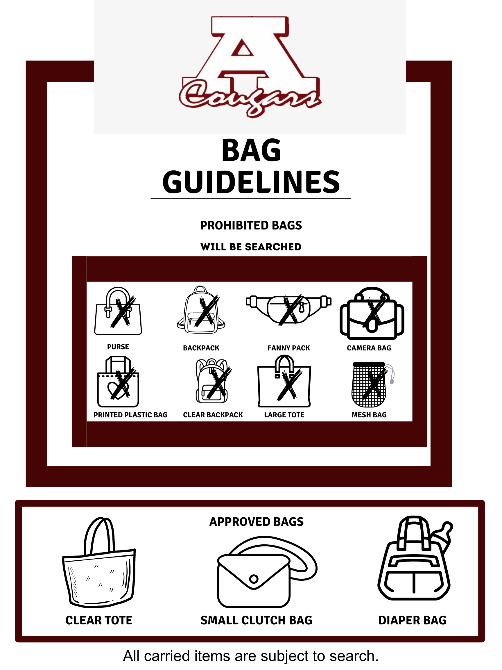 Bag policy for games and events