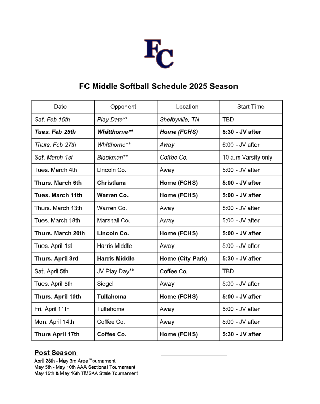 24-25 softball schedule