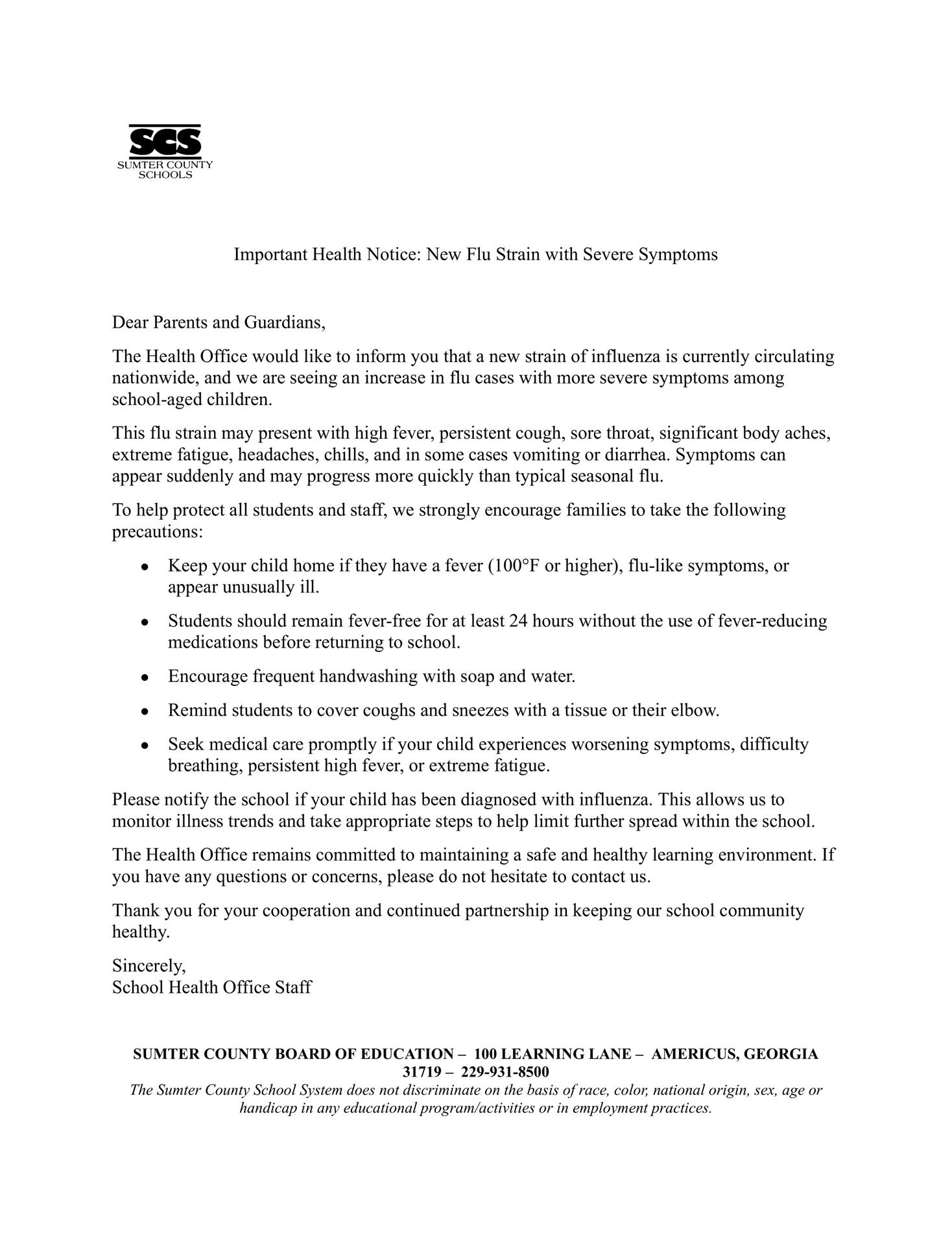 Health Notice:  New Flu Strain with Severe Symptoms