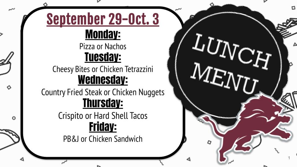 Lunch September 29-Oct 3