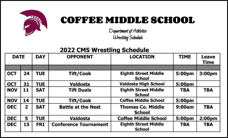 2023-2024 CMS Wrestling Schedule
