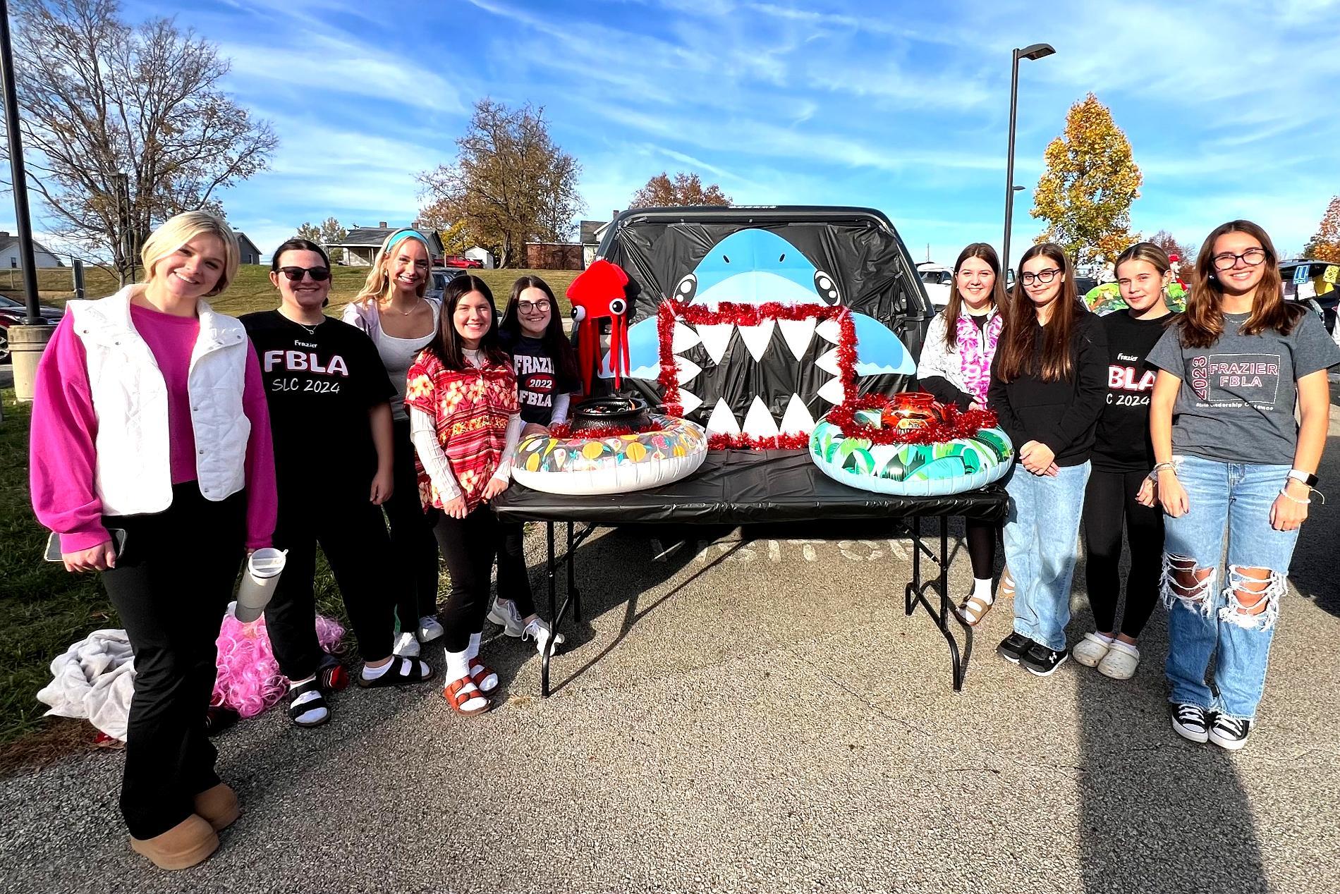 FBLA members participating in trunk or treat at the elementary school 