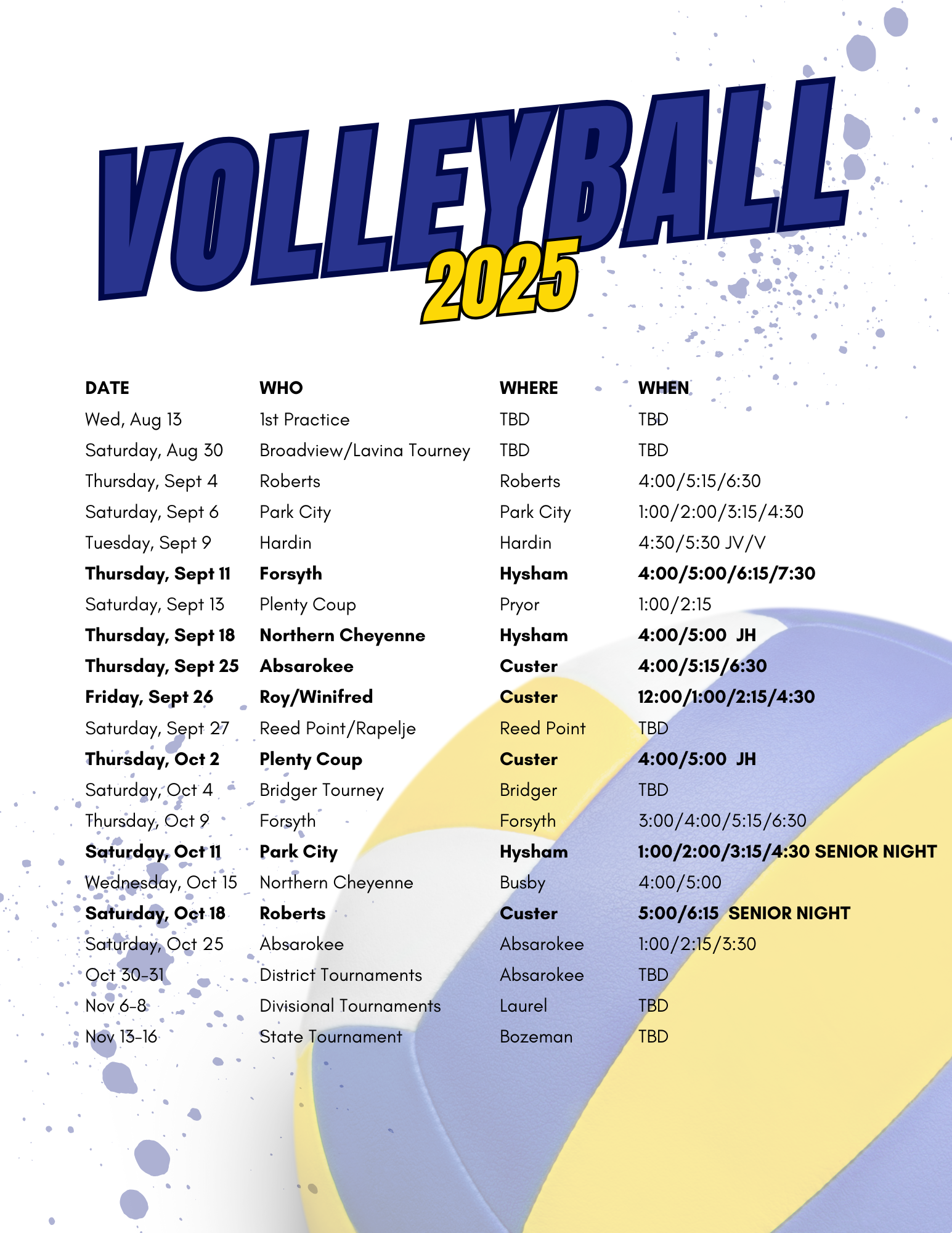vb schedule vb schedule