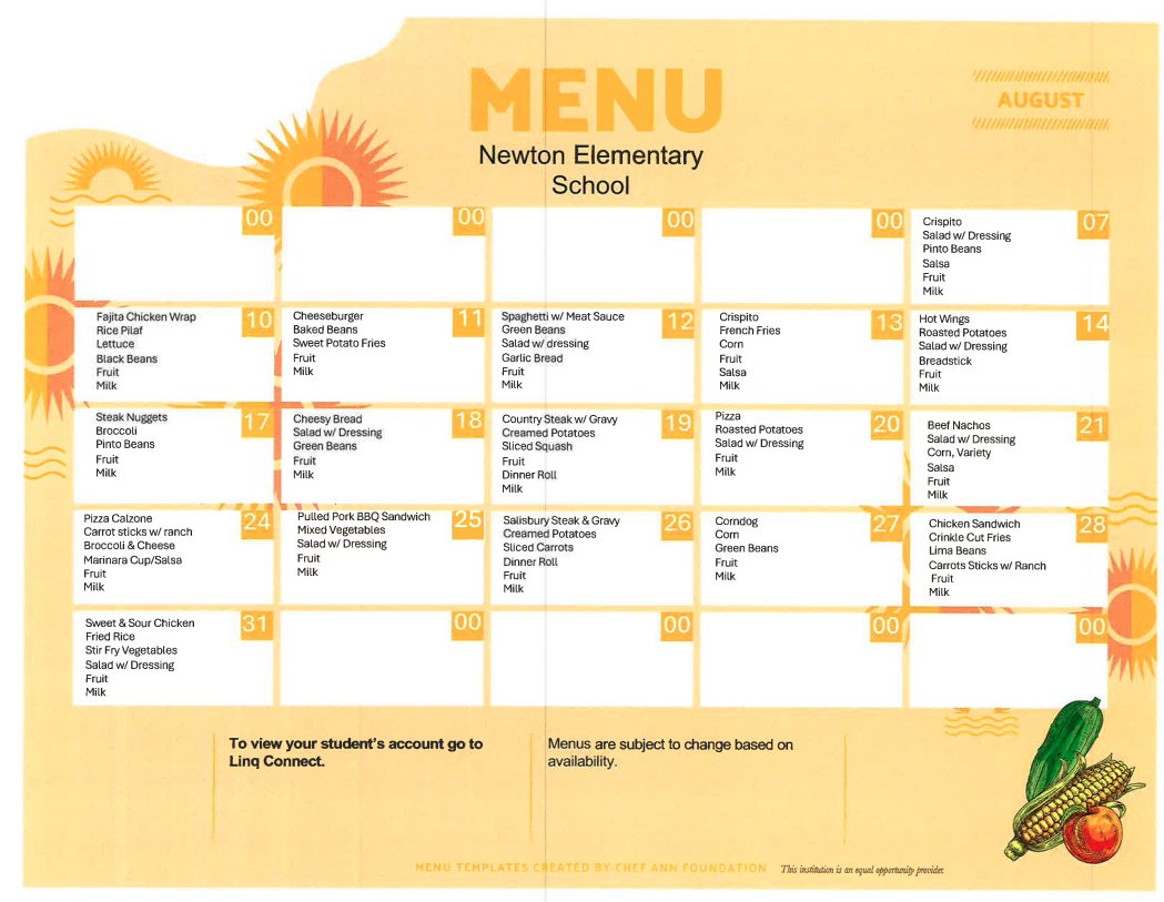 August Lunch Menu