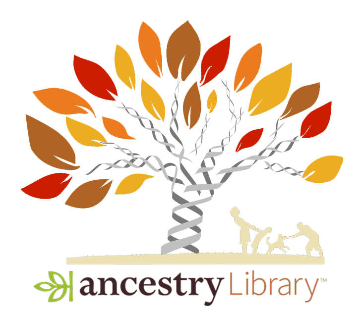 Ancestry library edition logo fall colors gene tree with family silhouette