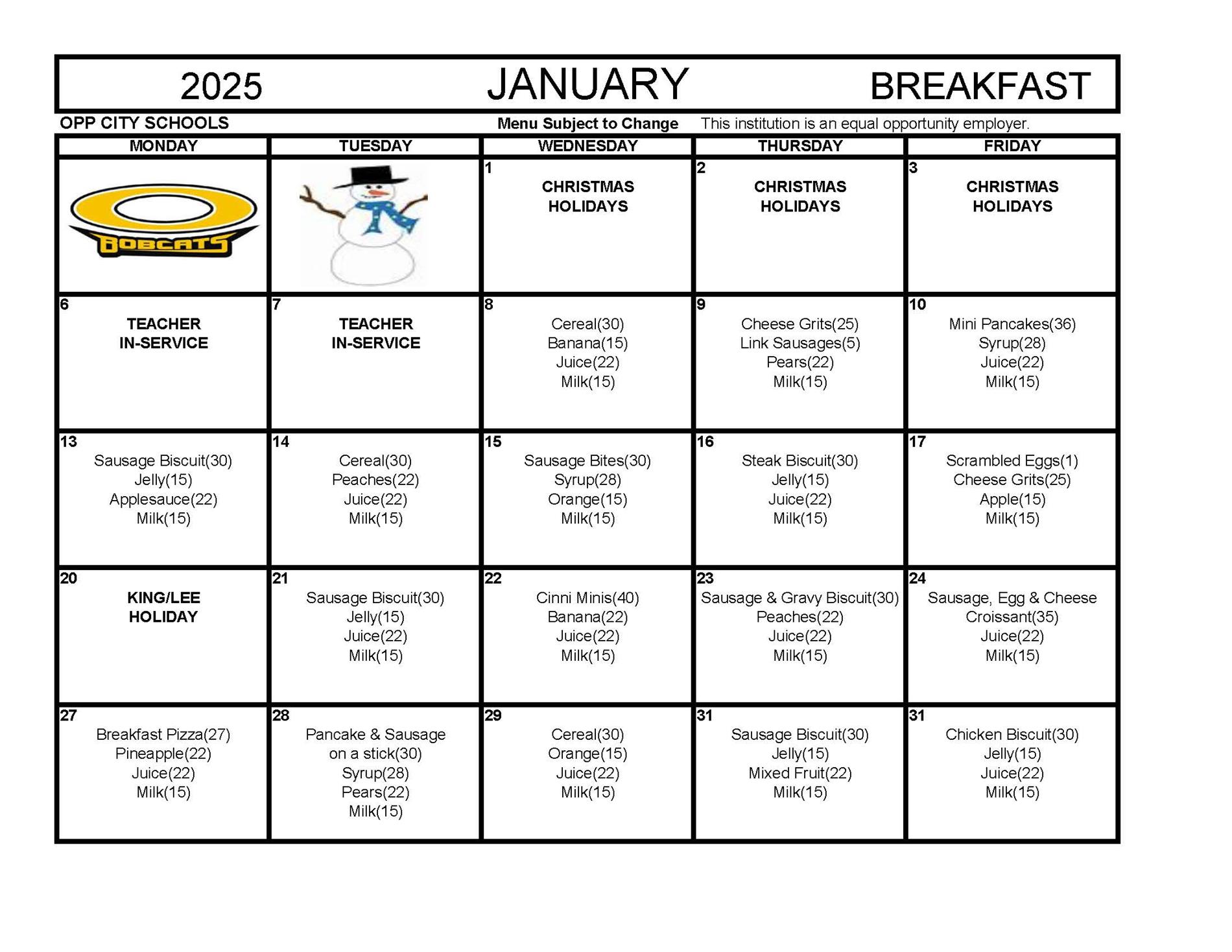 Breakfast - Jan. 2025